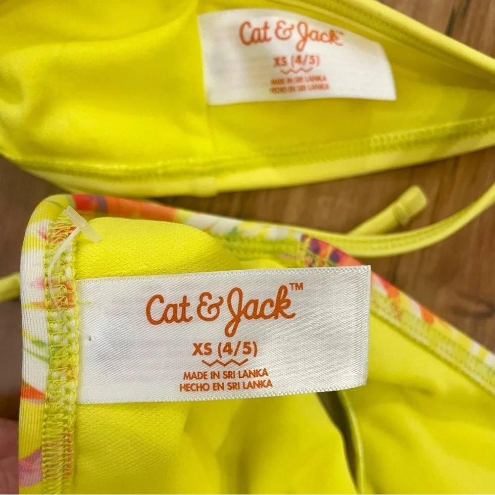 Cat & Jack Girls Swimsuits Yellow Floral 2 Piece & Leopard Print 1 Piece Size 4 - Picture 4 of 16